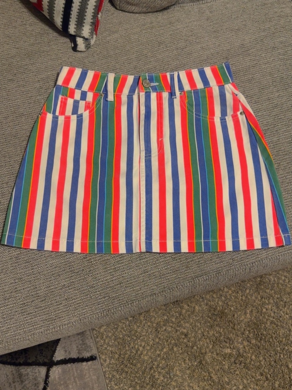 Forever 21 Red Blue Green White Striped Mini Skirt
